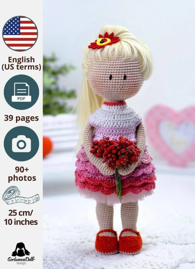 Pattern Doll Crochet with clothes Lady in Red
