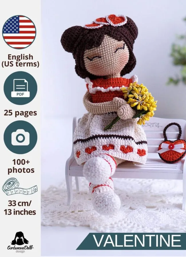 Crochet Valentine Doll Pattern with clothes