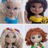 Collage of four amigurumi doll heads with realistic crochet doll eyes