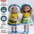 Crochet doll pattern with clothes - two finished amigurumi dolls showing removable outfits, seamless no-sew bodies, crocheted eyes and safety eyes options, curly crocheted wig and yarn hair styles