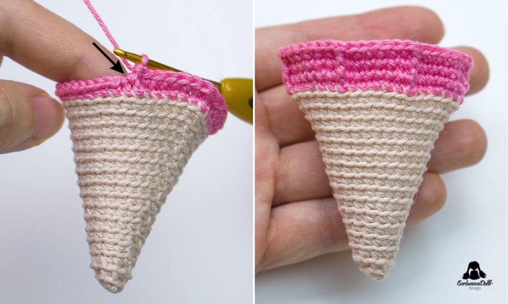 Crochet ice cream pattern – scoop crocheting process