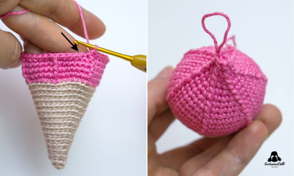 Crochet ice cream pattern – scoop crocheting process