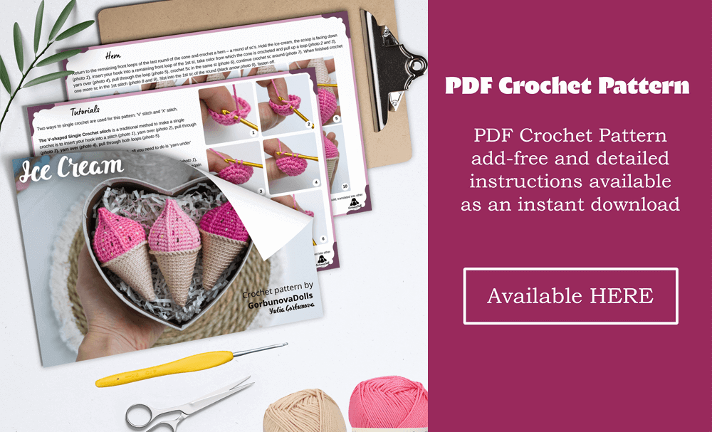 Crochet ice cream pattern – PDF tutorial preview