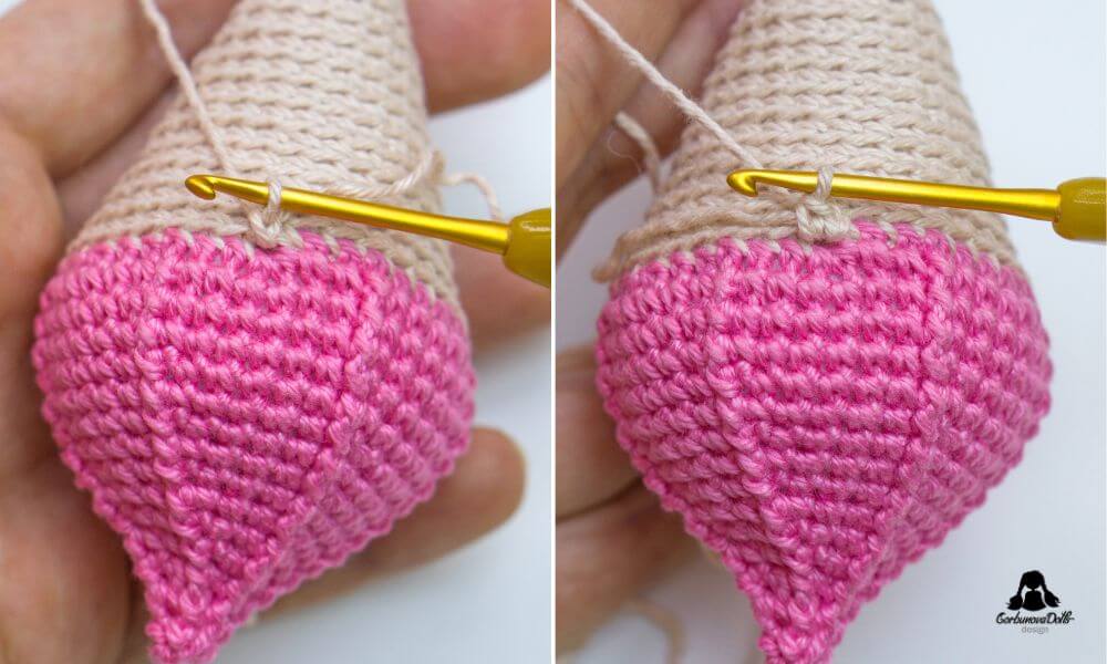 Crochet ice cream pattern – crocheting hem around the cone