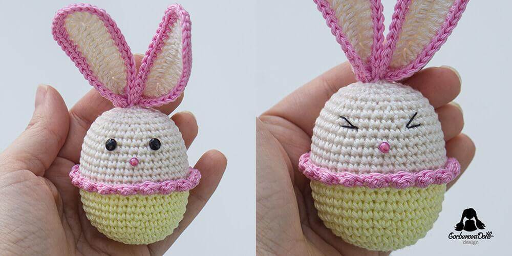 Adding eyes and marking the nose for Easter egg crochet pattern