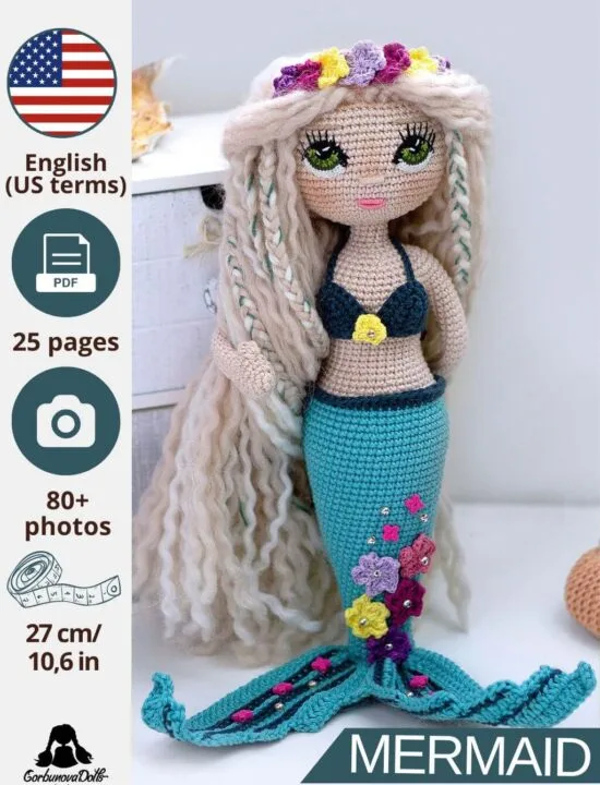 Mermaid Crochet Pattern – No-Sew Amigurumi Doll (English PDF)
