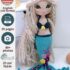 Mermaid crochet pattern - beautifully crafted seamless amigurumi mermaid doll in bikini top with detailed star decorations on her tail