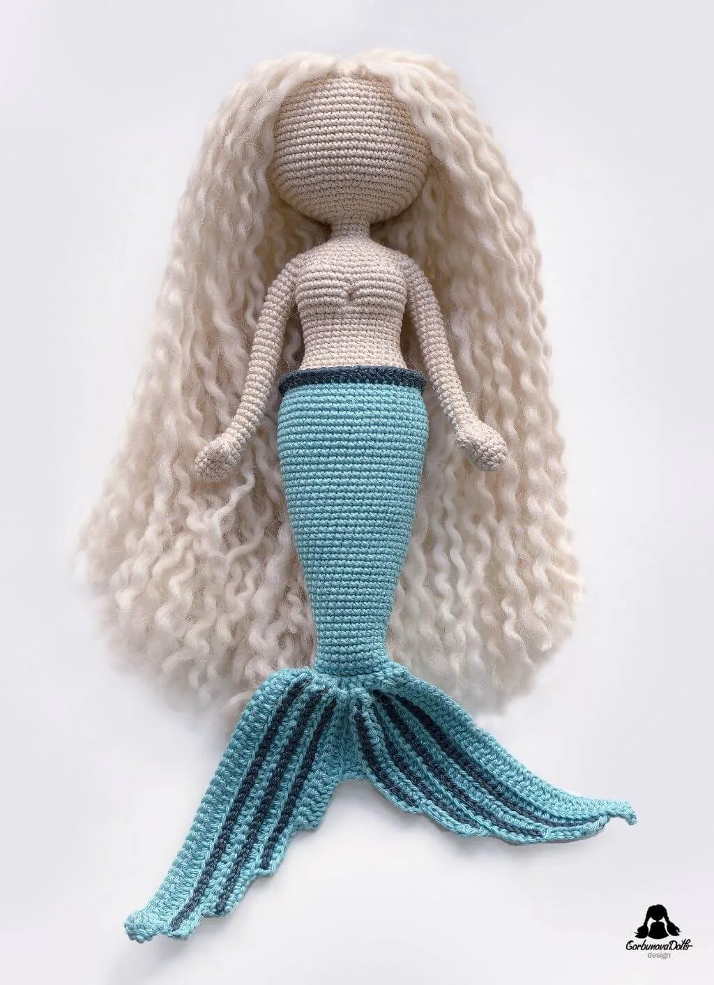 Unfinished seamless amigurumi mermaid doll body, without hair or bikini, made following the detailed Mermaid crochet pattern instructions