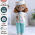 Nurse crochet doll Sonya with curly crocheted wig, seamless body design, wearing nurse/doctor costume, with safety eyes