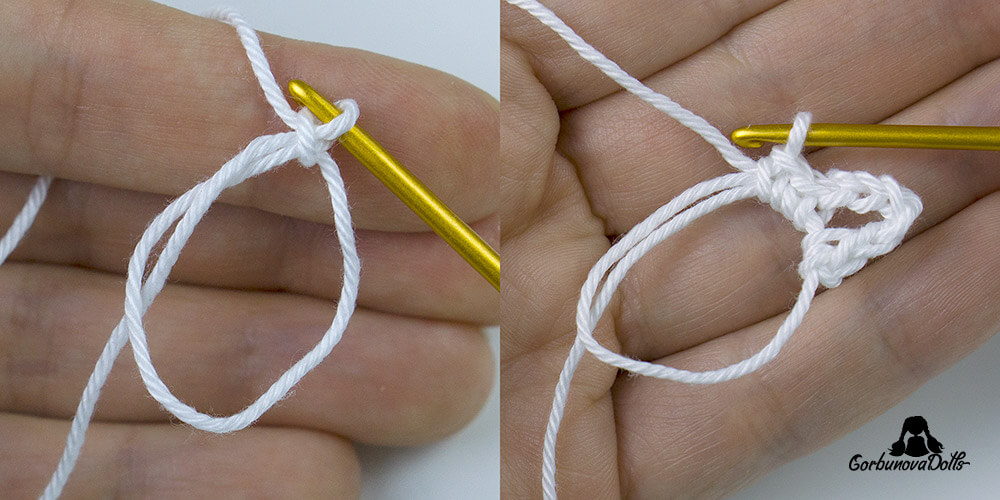 crochet snowflake pattern tutorial – magic ring and first chain loops