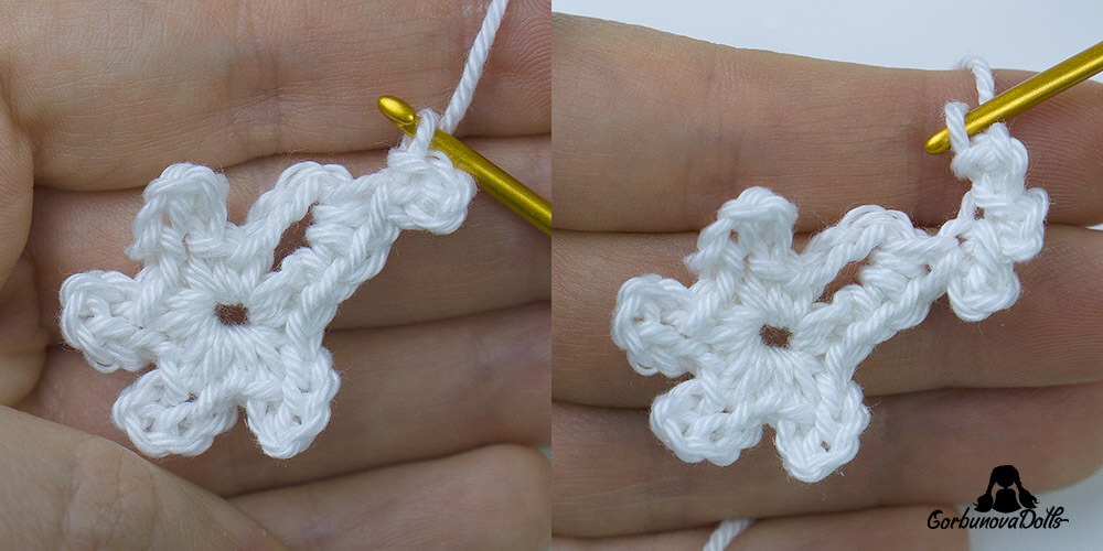 crochet snowflake pattern tutorial – making small chain points on the snowflake