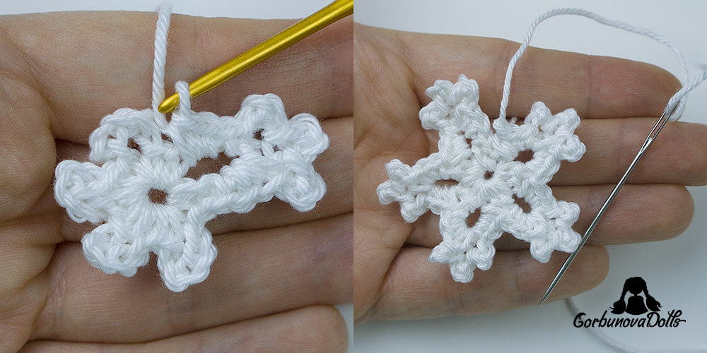 crochet snowflake pattern tutorial – finishing one snowflake point with single crochet stitches