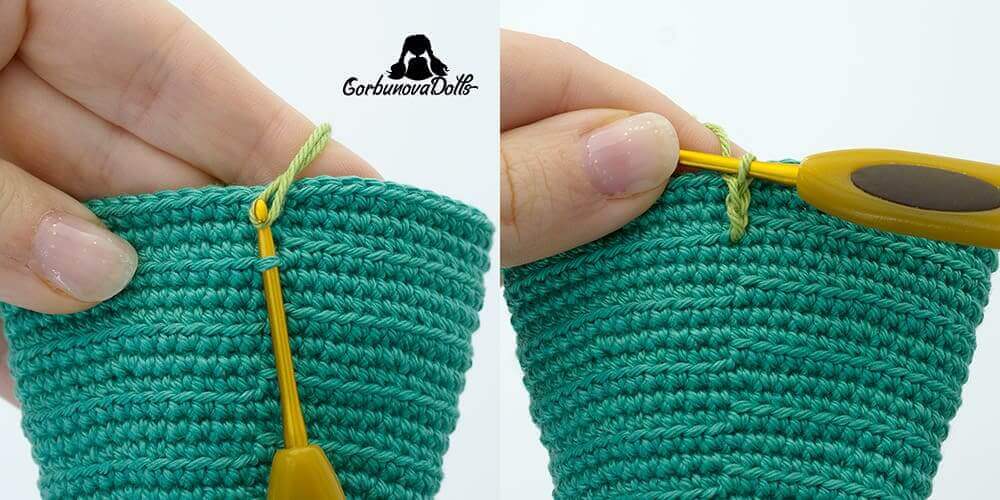 crochet Christmas tree pattern tutorial – starting the first branch in front loops