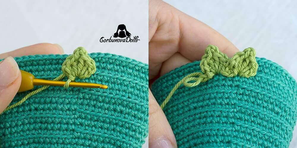 crochet Christmas tree pattern tutorial – finishing a branch repeat