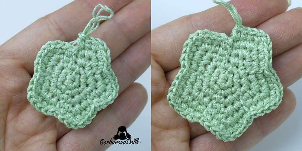 crochet star free pattern – rounds 5 and 6 creating a larger five-point star shape