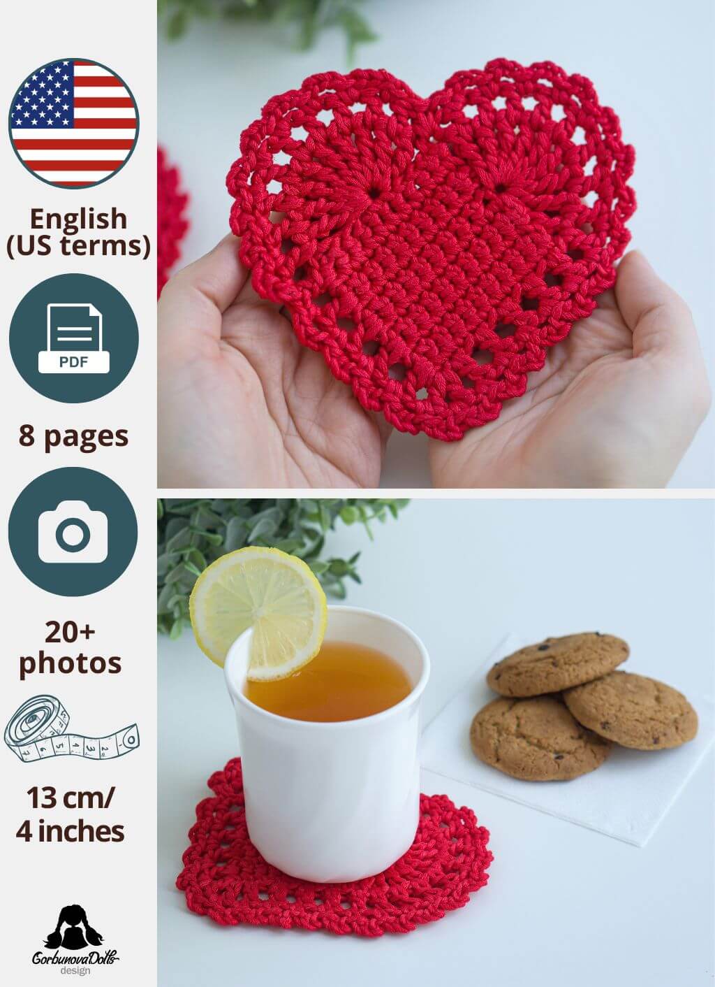 Crochet Heart Coaster Pattern