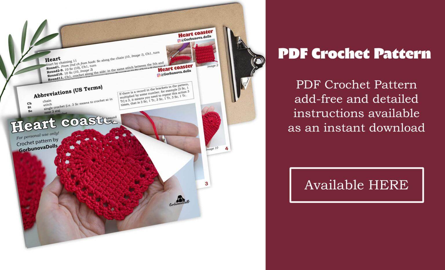 Crochet Heart Coaster Free Pattern | GorbunovaDolls
