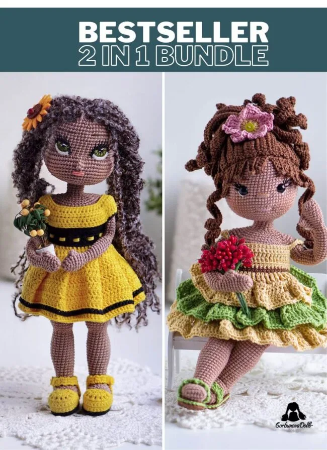 Finished crochet dolls Emily and Michelle from bestseller crochet bundle