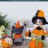 Halloween crochet patterns - finished amigurumi toys including witch, gnome, pumpkin, and cat
