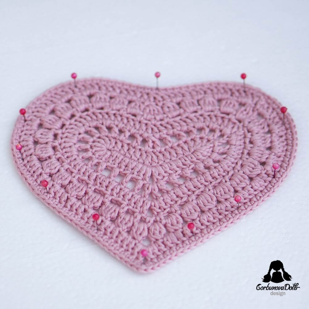 Heart Coaster Crochet Blocking