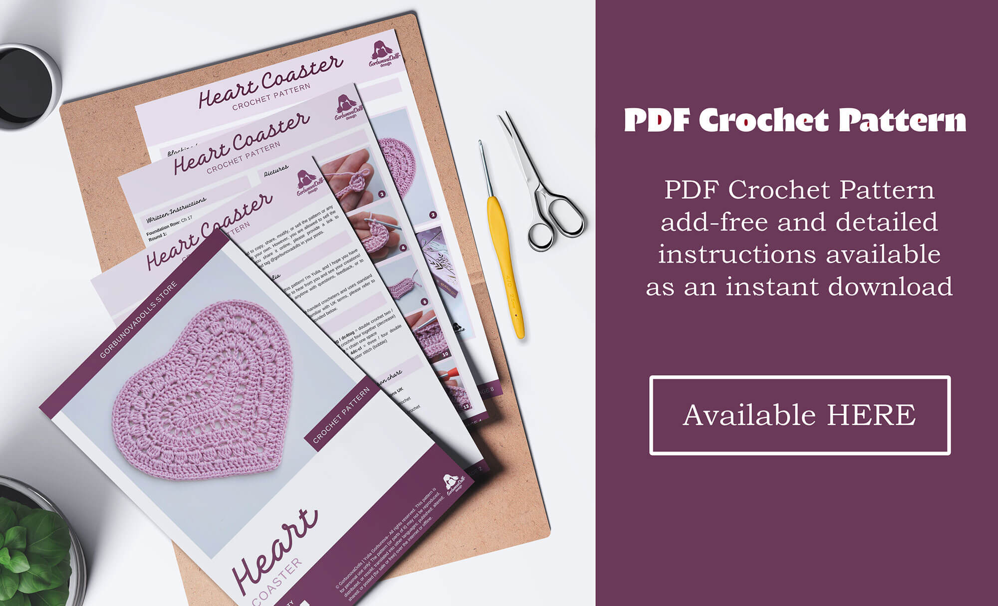 Heart Coaster Crochet Free Pattern | GorbunovaDolls