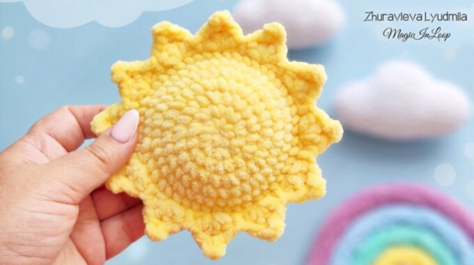 Amigurumi Sun Plushie held in hand - Free Easy Crochet Plushie Tutorial