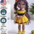 Dark-skinned Michelle crochet doll wearing yellow dress