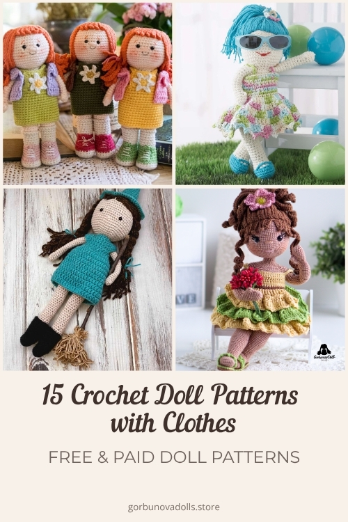 15 crochet doll patterns with clothes collage