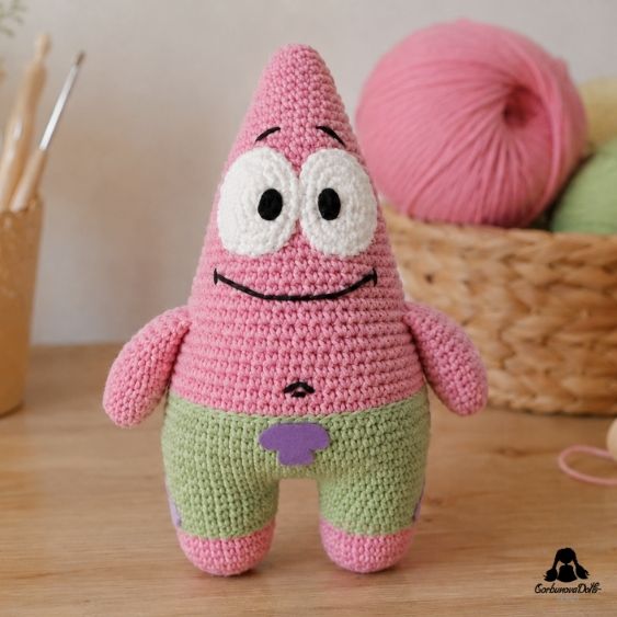 finished crochet starfish free pattern – Patrick-inspired pink amigurumi toy